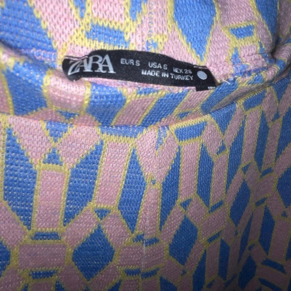 Zara Sweater Pants Jacquard Knit Geometric Pink Blue Flare Pants Size Small Boho - Picture 4 of 5
